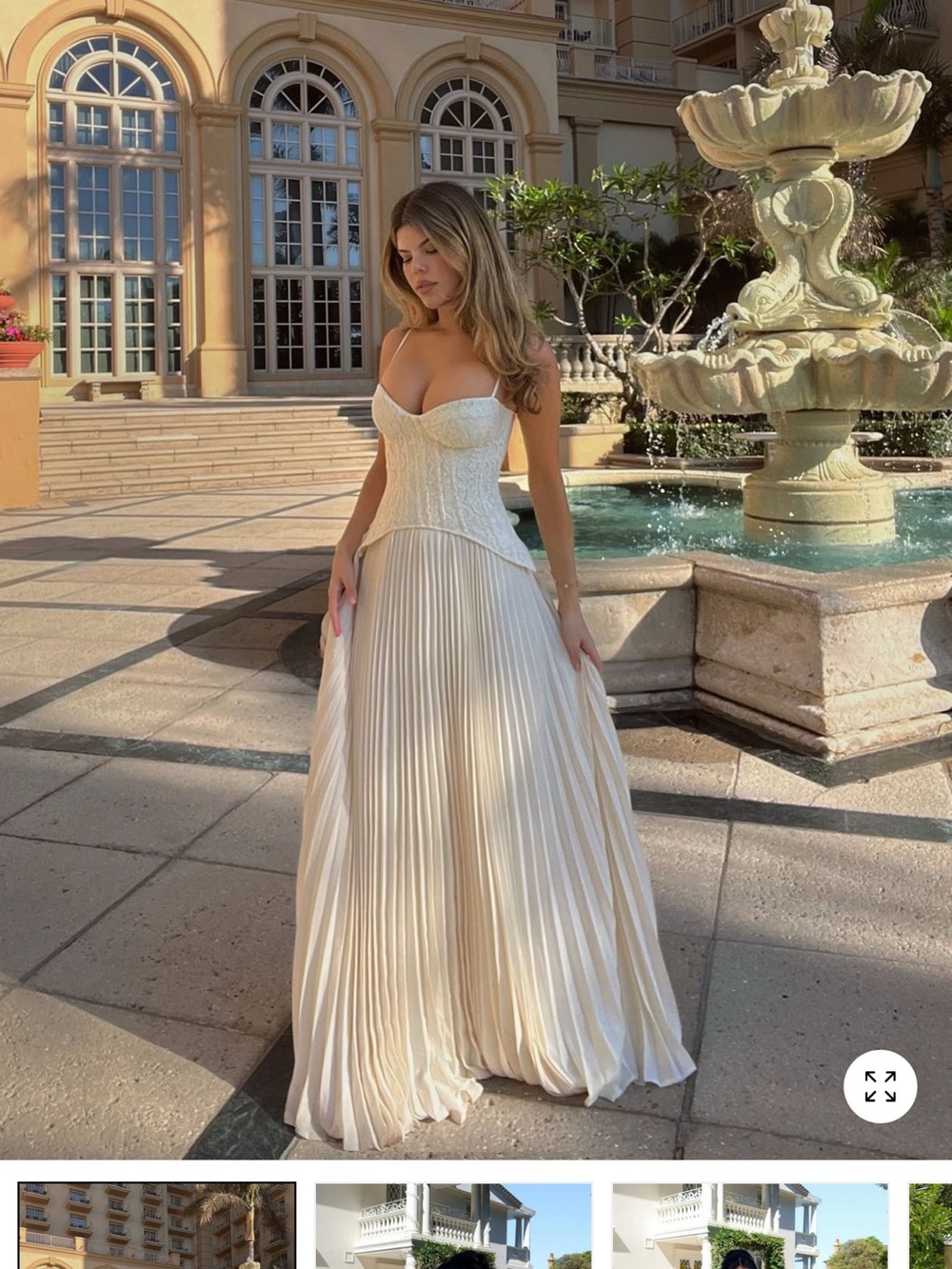 Fashion Nova Cream Pleated Maxi Dress with Corset Top
